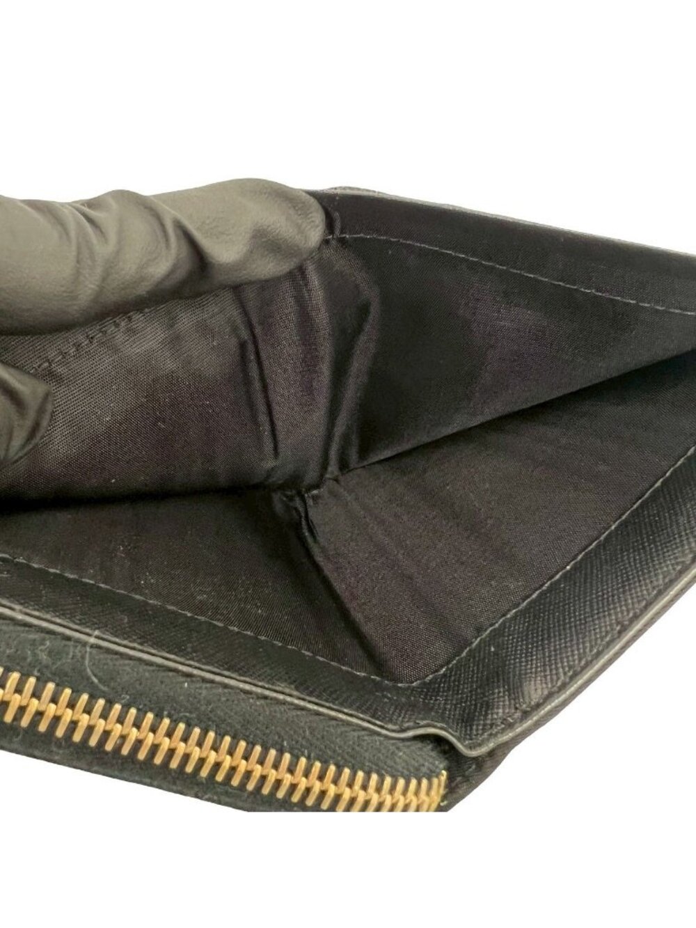 Prada Triangle Logo Tessuto Nylon Saffiano Leather Round Zip Bifold Wallet Black - Picture 8 of 10